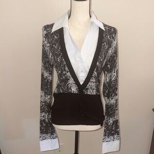 INC International Concepts Black and White Snakeskin Cardigan